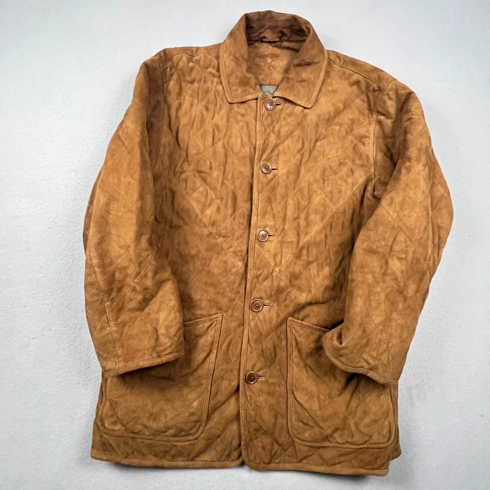 Johnnie Walker Quilted Goat Suede Jacket Mens M Brown Field Coat Outdoor Luxury